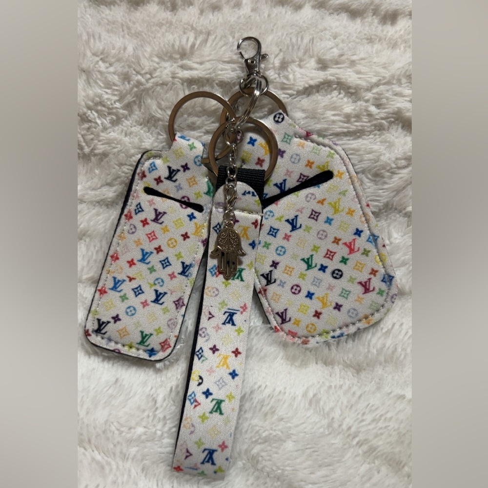 White Multicolor Monogram Keychain Set